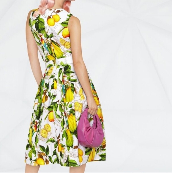 Samantha Sung Lemon Print A-Line Sleeveless Midi Dress Size 8 - Picture 3 of 16